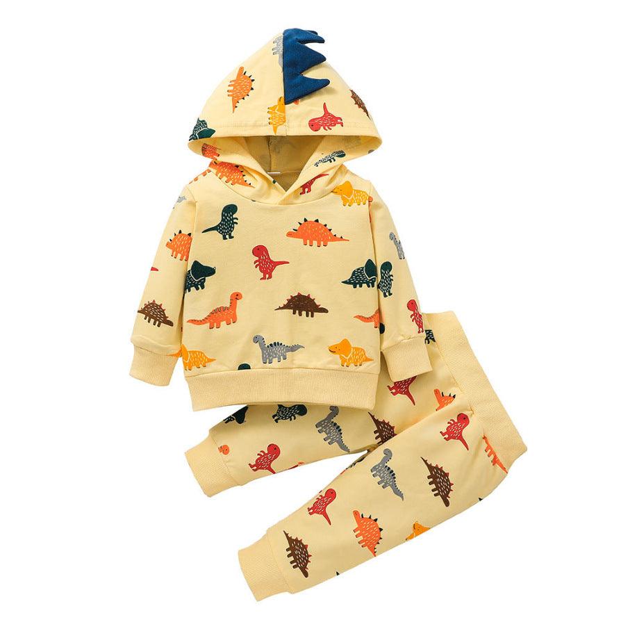 Toddler Boys Cartoon Dinosaur Hoodie Pants Set - PrettyKid