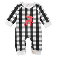 Baby Boys Girls Plaid Print Christmas Deer Long-sleeved Jumpsuit - PrettyKid