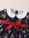 Toddler Girls Navy Blue Lapel Floral Print Dress Wholesale Baby Clothes Bulk - PrettyKid