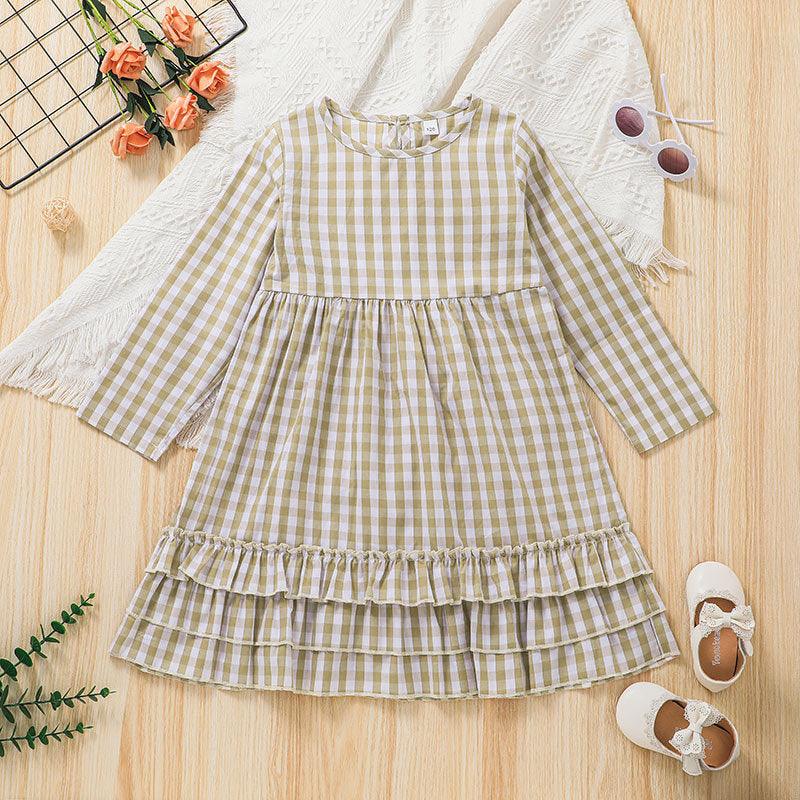 Kids Girls Long Sleeves Plaid Dress Wholesale Girls Dresses - PrettyKid