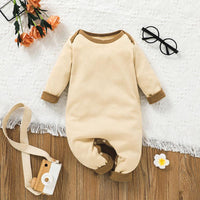 Baby Boys Solid Color Long Sleeve Cartoon Bear Jumpsuit - PrettyKid