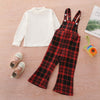Toddler Kids Solid Color Round Collar Girl Carrying Plaid Pants Cotton Two-piece Set Dropship Childrens Clothing - PrettyKid