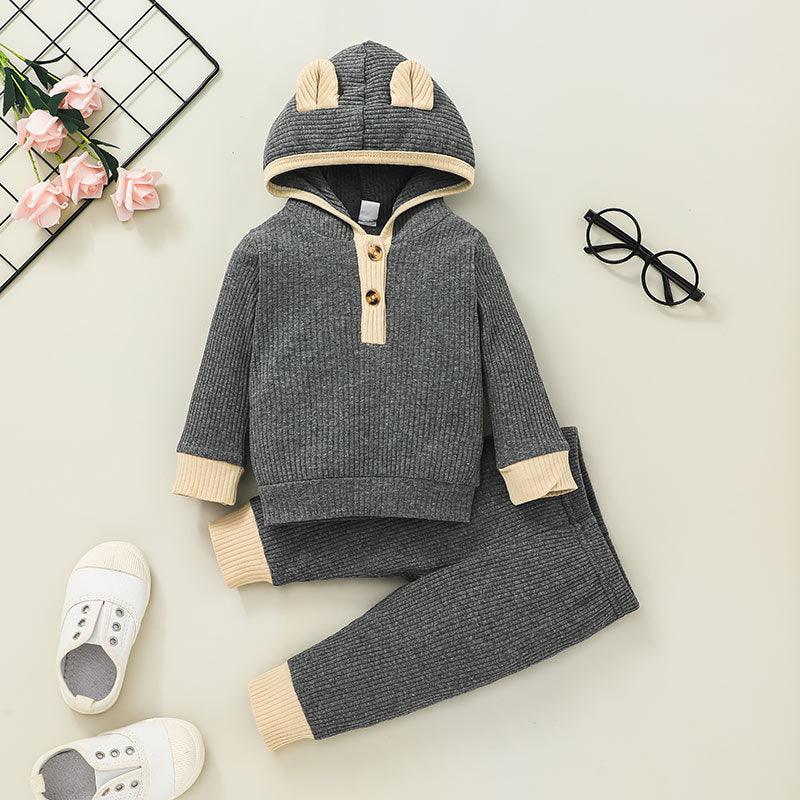 Toddler Boys Girls Solid Color Hoodie Pants Set - PrettyKid