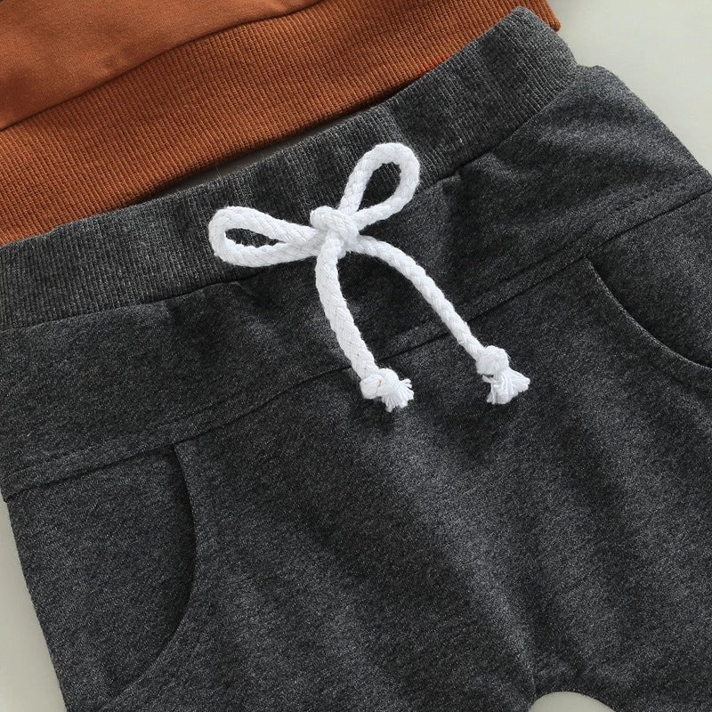 2022 Toddler Kids Boys Solid Color Letter Print Top Pants Set - PrettyKid