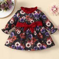 Toddler Girl Long Sleeved Floral Print Dress - PrettyKid