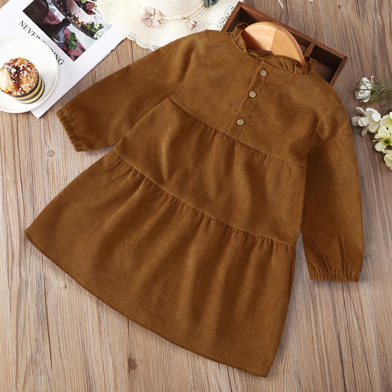 Toddler Kids Girls Solid Color Long Sleeve Embroidered Dress - PrettyKid