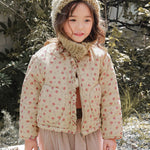 2022 Autumn and Winter Girls Lace-up Fur Ball Flower Print Zipper Jacket - PrettyKid