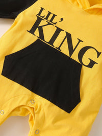 Baby Boys Long Sleeve King Letter Printed Black and Yellow Patchwork Hoodie - PrettyKid