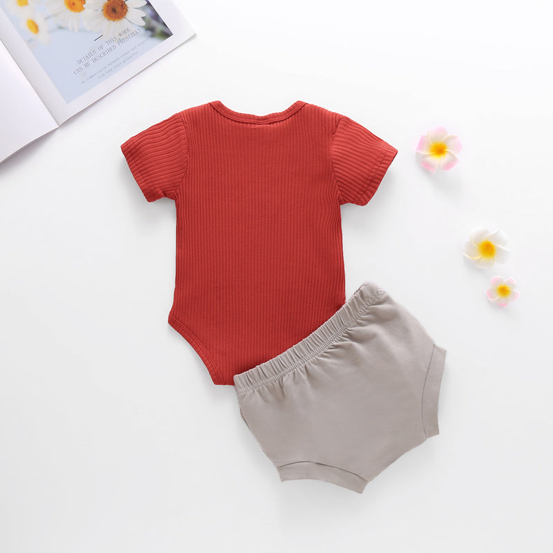 Baby Boys Girl Solid Short Sleeve Jumpsuit Shorts Set - PrettyKid