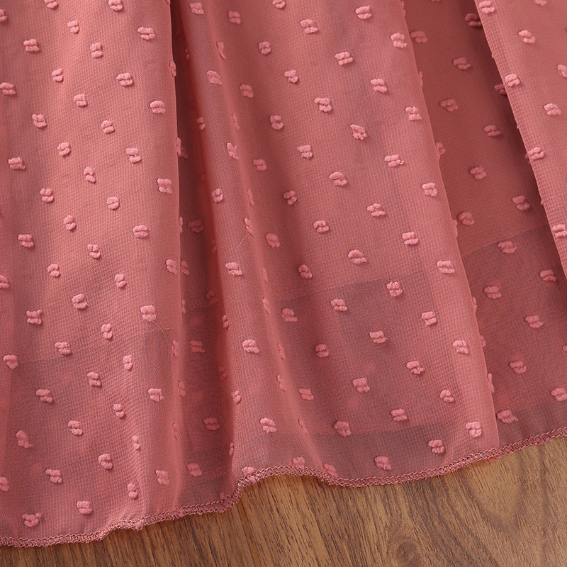 Girls Solid Dot Print Bow Belt Suspender Sleeveless Dress - PrettyKid