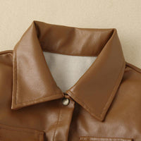 Girls' Autumn and Winter Leather Jacket Medium Length Splicing PU Leather Skirt Coat - PrettyKid