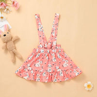 Baby Girl Solid Color Lovely Rabbit Short Sleeve One-piece Dress Printed Suspender Skirt Set - PrettyKid