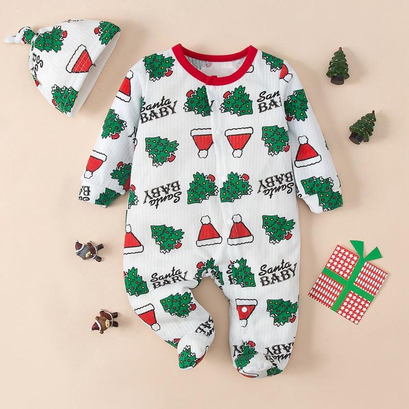 Baby's Oblique Placket Christmas Wrap Foot Jumpsuit - PrettyKid