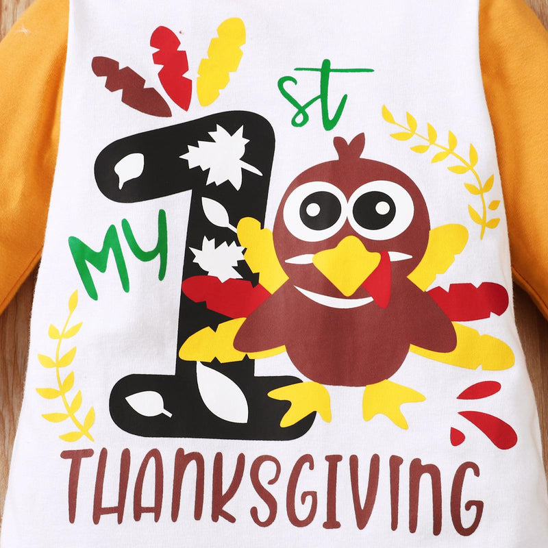2022 Baby Girls Thanksgiving Turkey Print Long Sleeve Jumpsuit - PrettyKid
