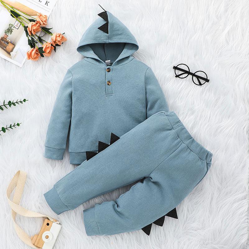 Toddler Kid's Solid Color Hooded Dinosaur Long Sleeve Suit - PrettyKid