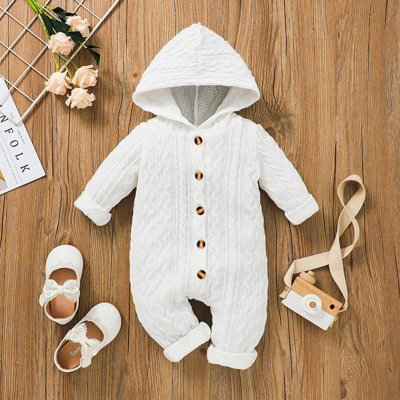 Baby Boys Solid Color Long Sleeve Hooded Jumpsuit - PrettyKid