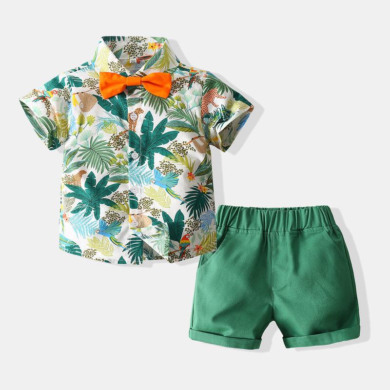 Beach Style Short Sleeve Printed Shirt Casual Pants Two-Piece Set - PrettyKid