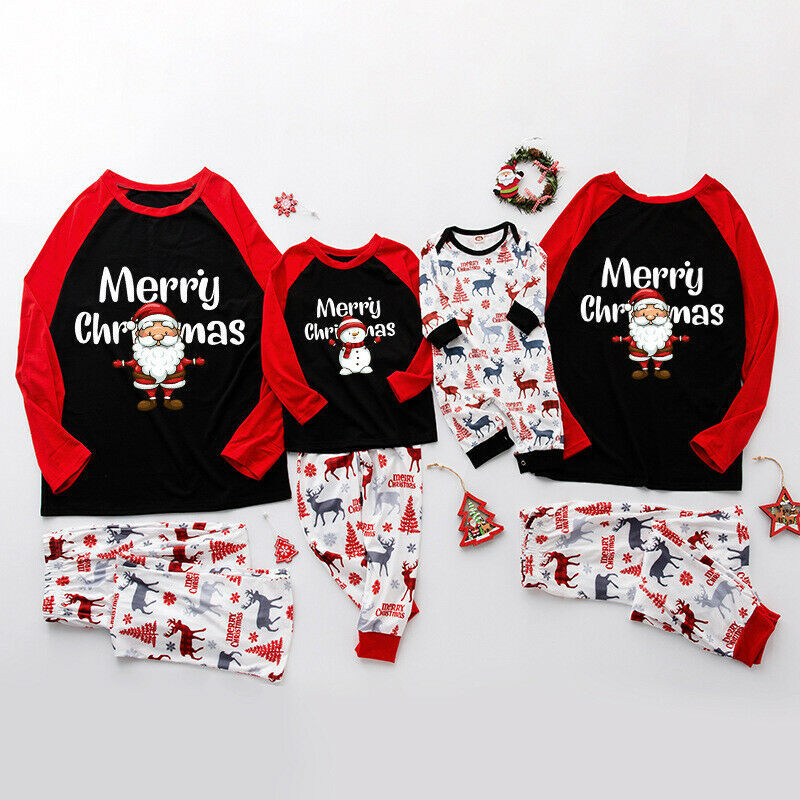 Mommy and Me Cartoon Santa Claus Long Sleeve Coat Fawn Printed Trousers Christmas Suit - PrettyKid