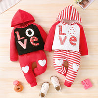 Toddler Kids Letter Love Print Hoodie Long Sleeve Set - PrettyKid