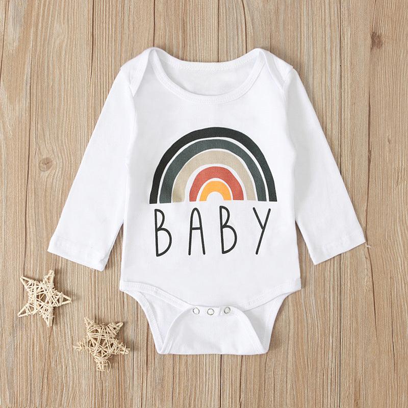 Baby Boys Girls Long Sleeve Rainbow Alphabet Print Jumpsuit - PrettyKid