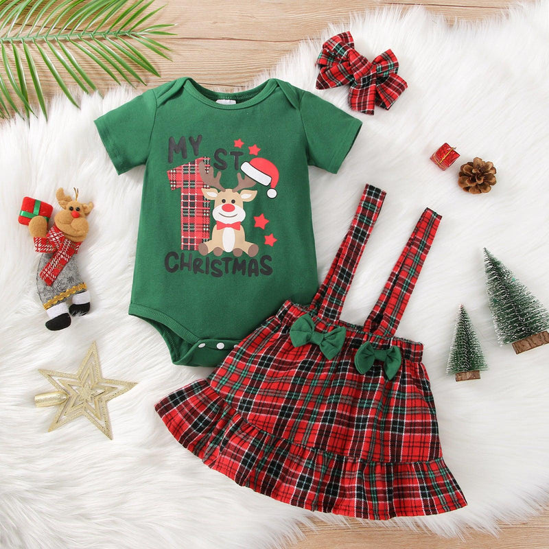 Baby Girls Plaid Christmas Strap Skirt Set - PrettyKid