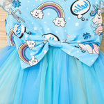 Toddler Kids Girl Solid Colour Cartoon Print Bow Sleeveless Mesh Patchwork Dress - PrettyKid