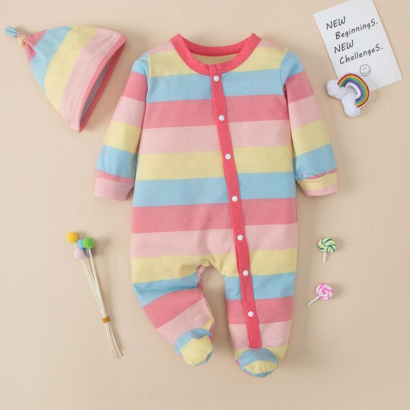 Rainbow Striped Wrap Leg Diagonal Baby Jumpsuit - PrettyKid