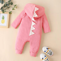 Autumn Winter Baby Solid Color Dinosaur Hooded Long Sleeve Jumpsuit - PrettyKid