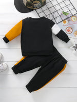 Toddler Boys Long Sleeved Black White Brown Splicing Pullover Pants Set - PrettyKid