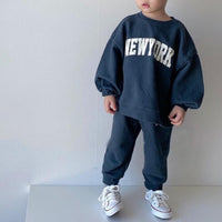 Toddler Kids Boys Girls Solid Color Letter Print Long Sleeve Pullover Sweatshirt Set - PrettyKid