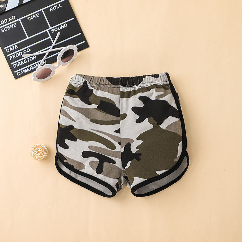 Toddler Kids Girl Solid Letter Print Suspender Top Camouflage Shorts Sportswear - PrettyKid