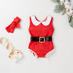 Baby Girls Red Baby Collar Tassel Jumpsuit Christmas Dress - PrettyKid