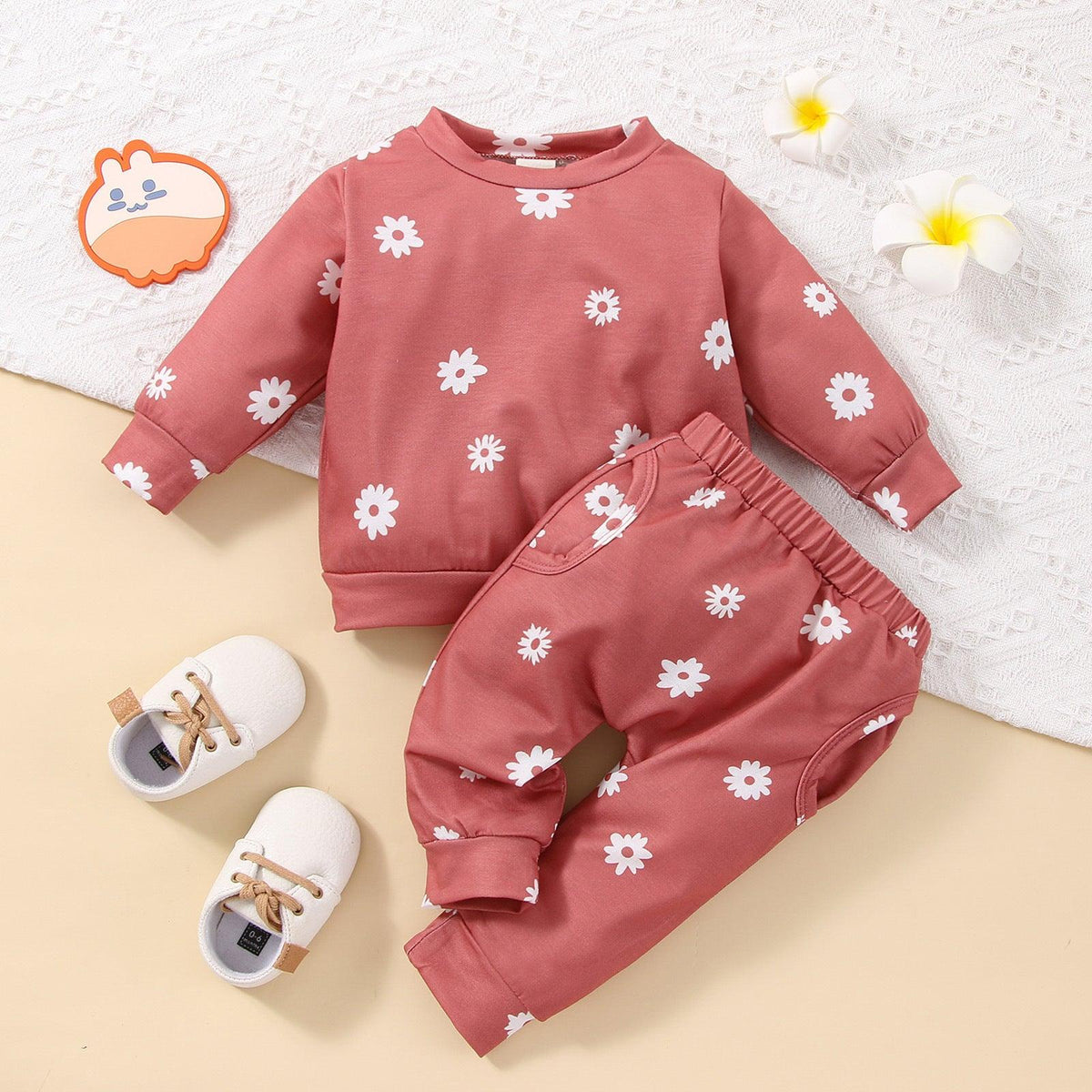 Toddler Girls' Solid Color Daisy Print Long Sleeve Sweater Set - PrettyKid