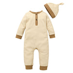 Baby Boys Solid Color Long Sleeved Knitted Onepiece Hat Two Piece Set - PrettyKid