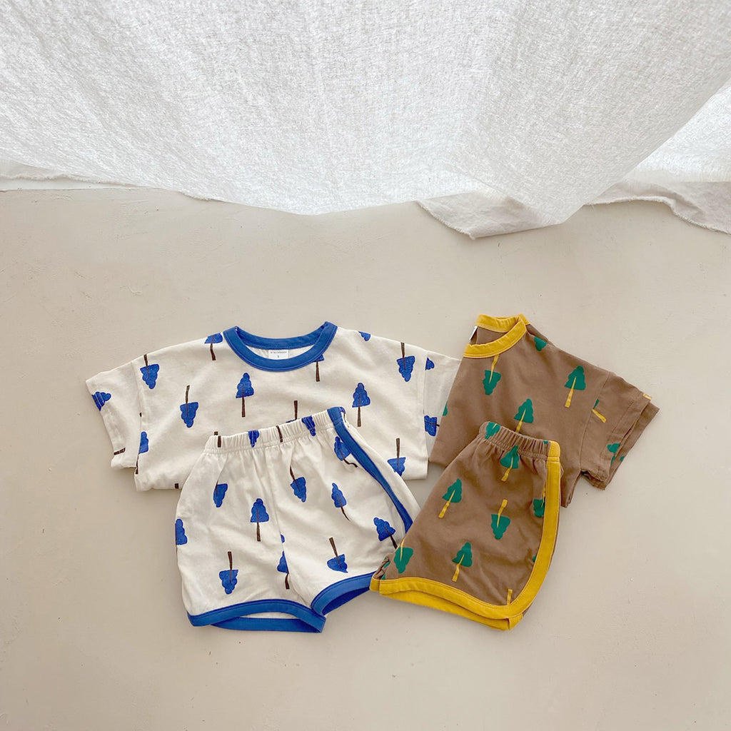 2022 Boys and Girls Baby Small Children Bao Thin Cotton Short-sleeved T-shirt Shorts Set - PrettyKid