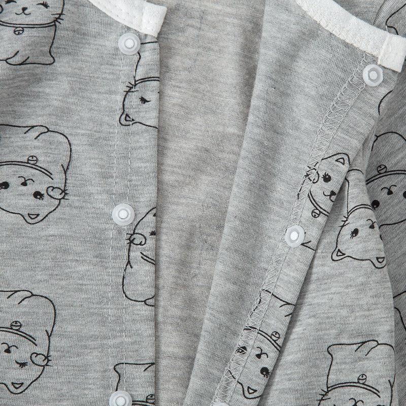 Baby Cartoon Fortune Cat Printed Slant Placket Foot Wrap Jumpsuit - PrettyKid