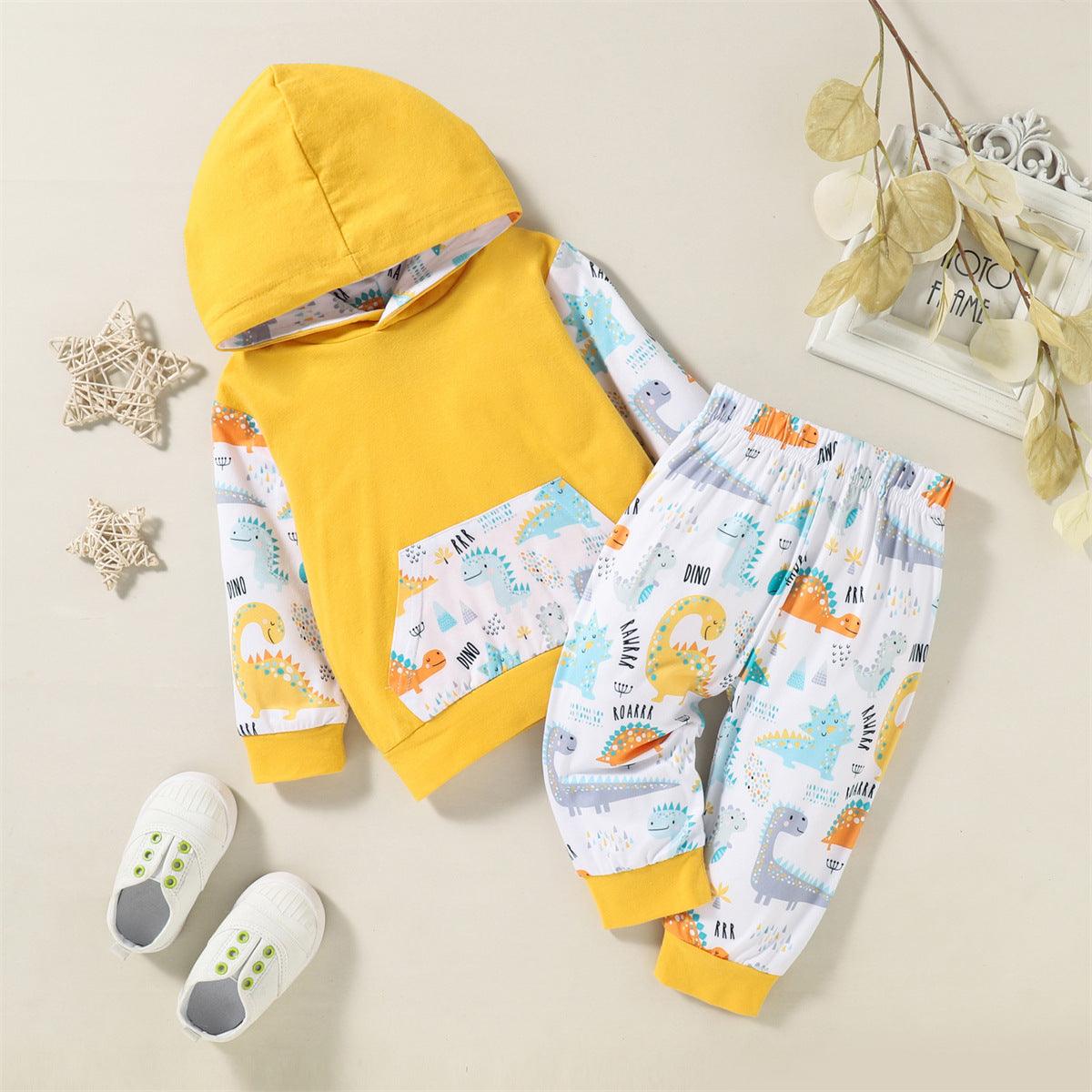 Toddler Boys Dinosaur Print Hoodie Pants Set - PrettyKid