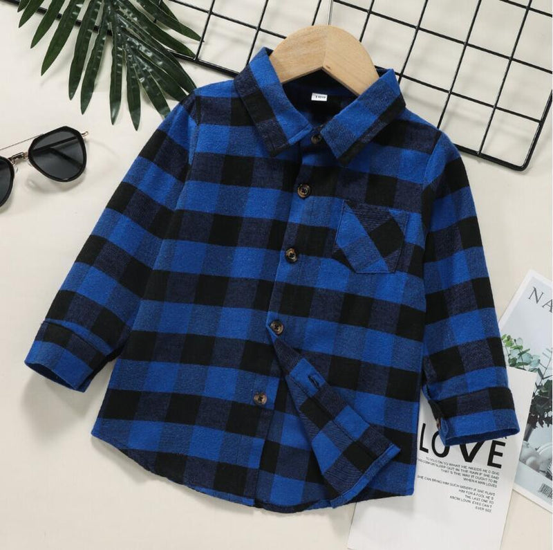 Toddler Kids Boys' 100% COTTON PLAID Long Sleeve Shirt - PrettyKid