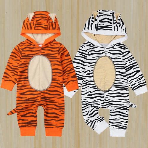 Baby Boys Girls Cartoon Tiger Styling Striped Print Cute Hooded Long Sleeved Jumpsuit - PrettyKid