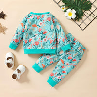 Toddler Kids Girls Floral Print Round Neck Long Sleeve Sweater Set - PrettyKid