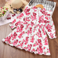 Children Girls Floral Print Long Sleeve Dress - PrettyKid