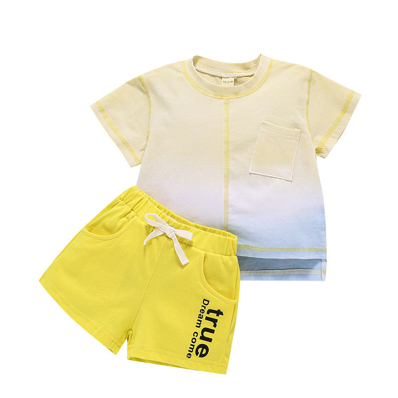 Toddler Kids Boys' Solid Letter Print Short Sleeve T-shirt Shorts Set - PrettyKid