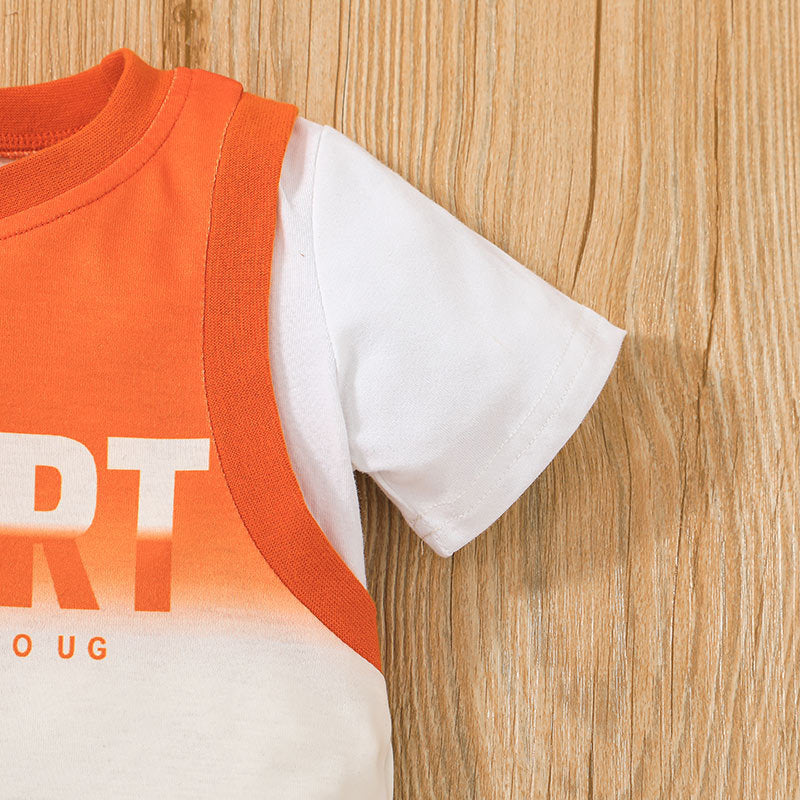 Toddler Boys Contrast Letter Print Short Sleeve T-shirt Shorts Set - PrettyKid