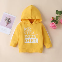 Children's Hooded Pullover Letter Print Color Contrast Pants Set - PrettyKid