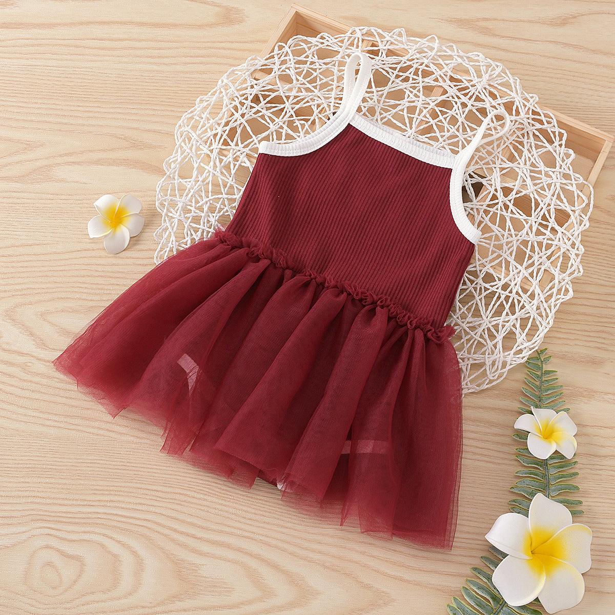 2021 Summer Girls' Knitted Suspender Mesh Stitched Princess Fluffy Skirt - PrettyKid