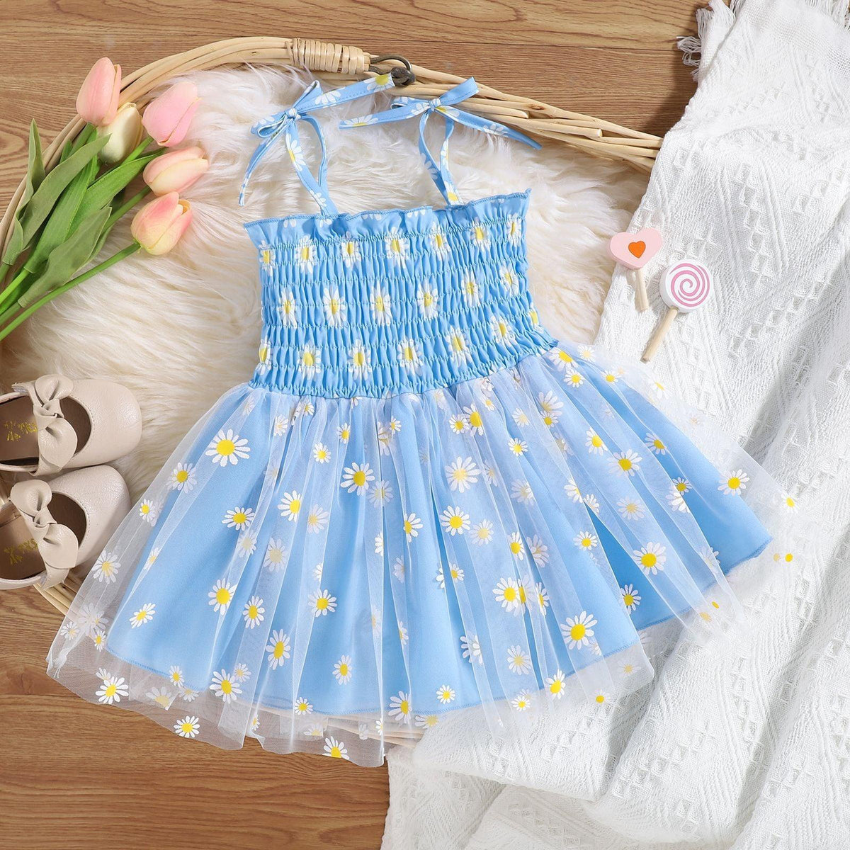 Tri-color Placket Printed Small Daisy Sling Skirt