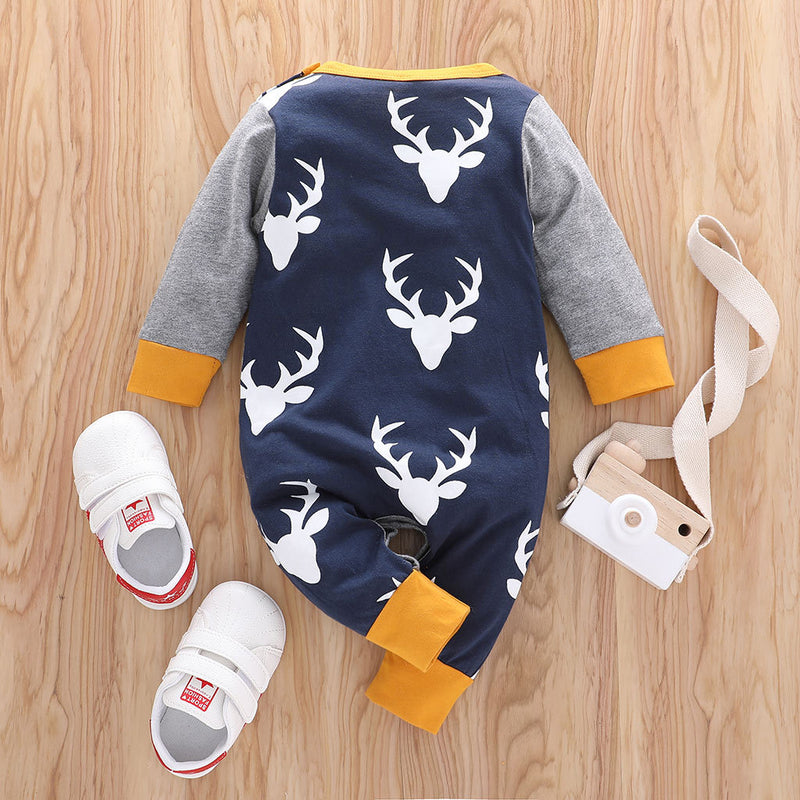 Baby Boys Girls Cartoon Deer Printed Long Sleeve Jumpsuit - PrettyKid