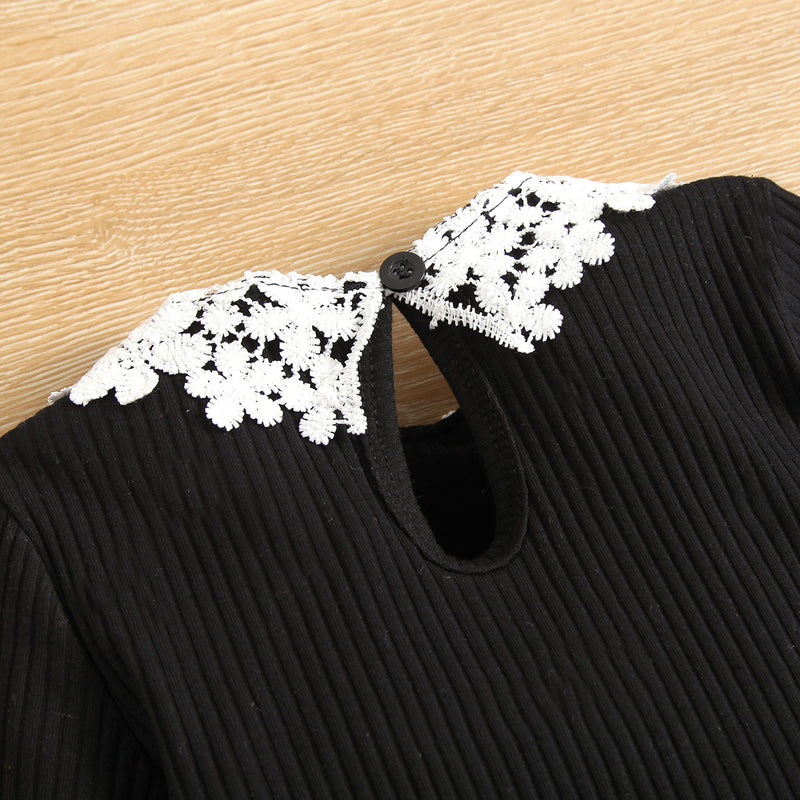 Toddler Kids Girls Long Sleeved Knitted Lace Neckline Top Lattice Lace Skirt Hat Three Pieces Set - PrettyKid