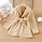 Toddler Kids Girls Solid Color Waist Trench Coat Jacket - PrettyKid