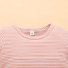 Toddler Girls Red Striped Crew Neck T-shirt Solid Colour Strappy Dress Set - PrettyKid